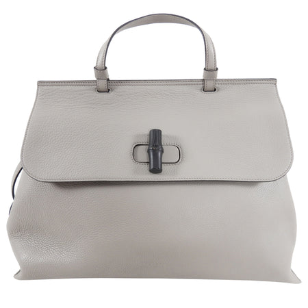 Gucci Grey Leather Large Daily Bamboo Satchel Bag