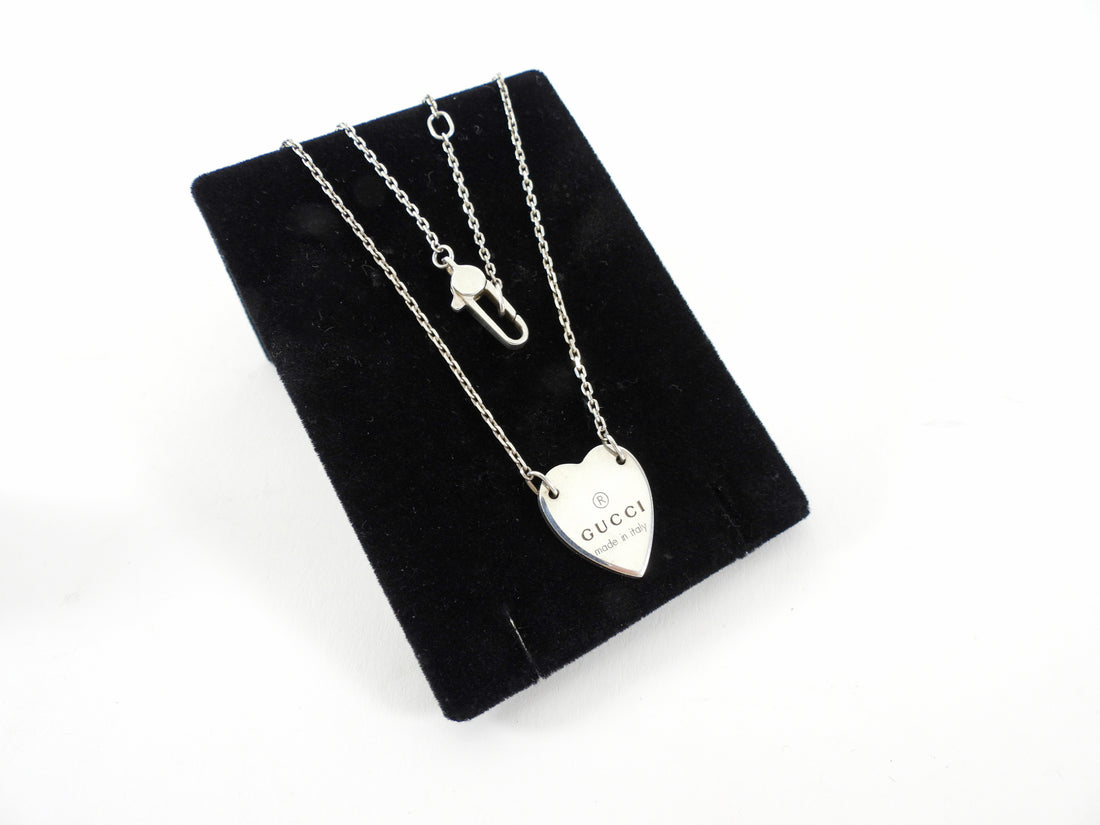 Gucci Sterling Silver Heart Stud Earrings and Chain Necklace Set
