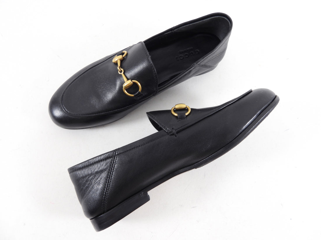 Gucci Black Leather Horsebit Loafers - 34