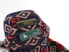 Gucci Navy Brown Pattern Knit Wool Hunting Hat With Red Shearling