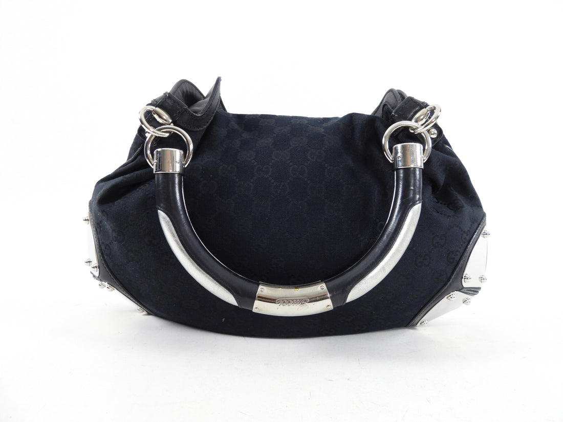 Gucci Black Monogram Canvas Indy Hobo Bamboo Tassel Bag