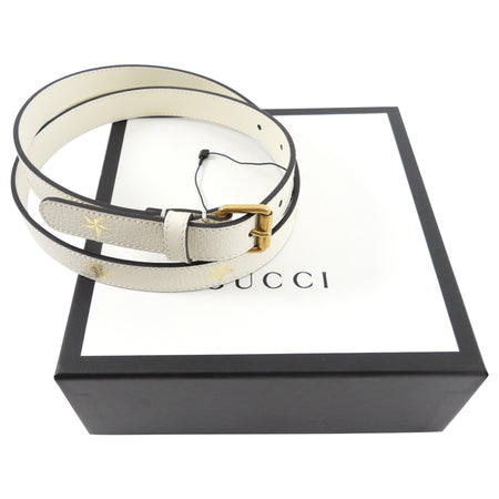 Gucci Ivory Thin Belt with Stars and Bees - 85/34