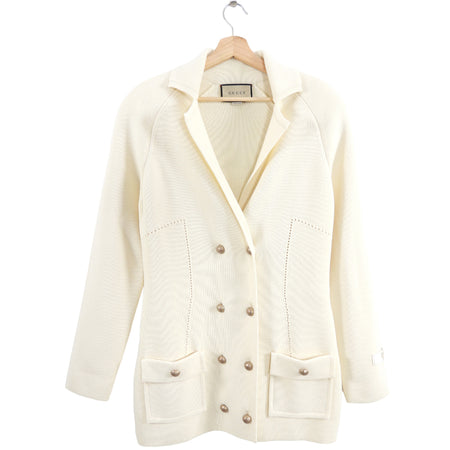 Gucci Ivory Wool Knit Jersey Sweater Jacket - L (8/10)