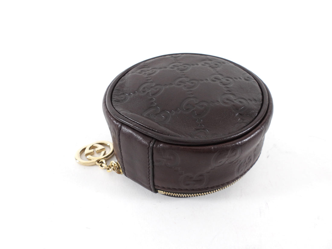 Gucci Brown Monogram Supreme Round Travel Jewelry Case