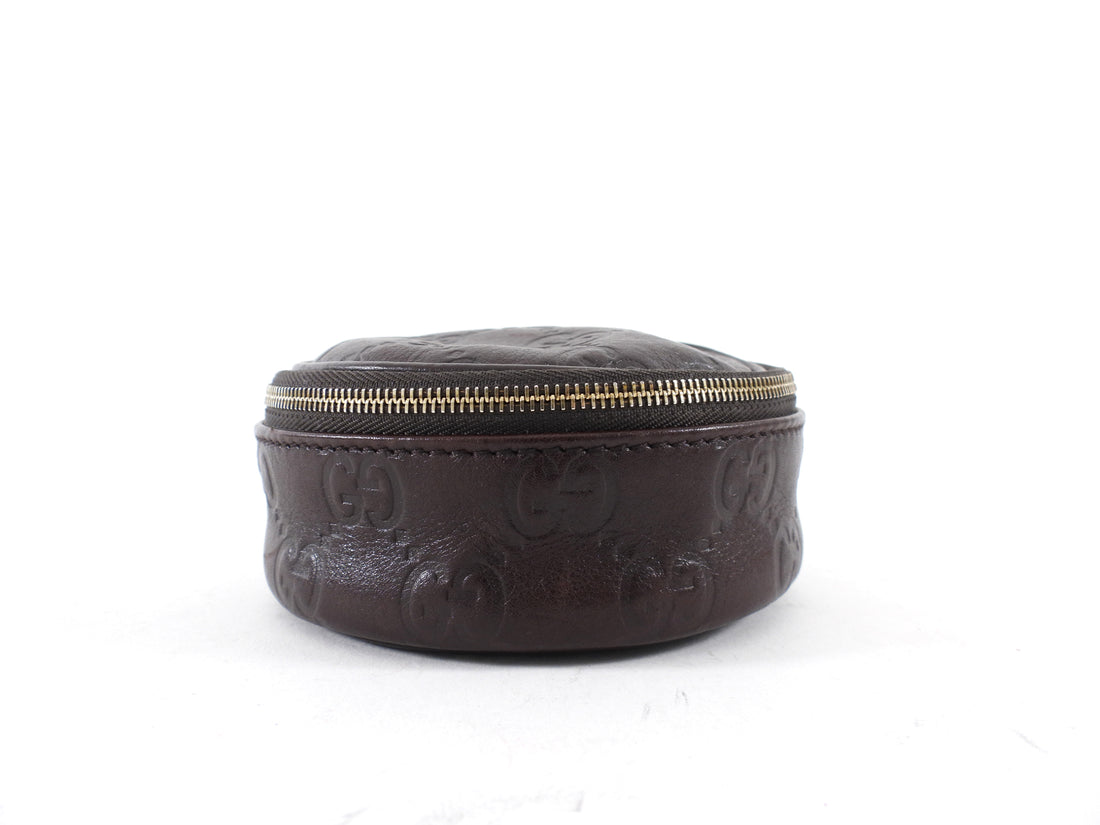 Gucci Brown Monogram Supreme Round Travel Jewelry Case