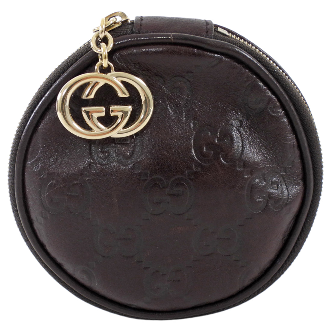 Gucci Brown Monogram Supreme Round Travel Jewelry Case
