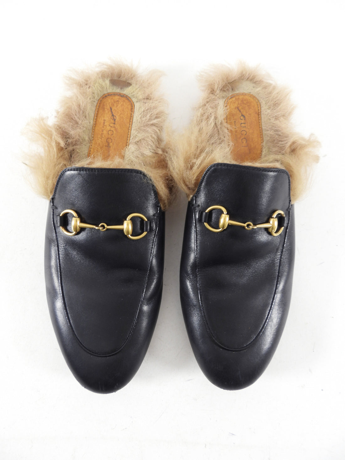 Gucci Black Leather Shearling Princetown Slipper Mules - 39.5 / 8