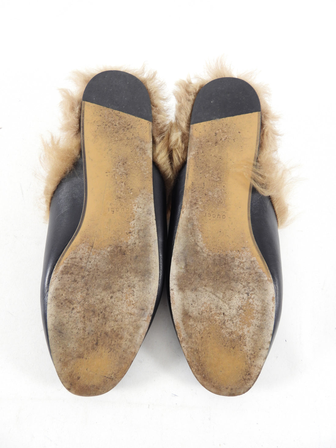 Gucci Black Leather Shearling Princetown Slipper Mules - 39.5 / 8