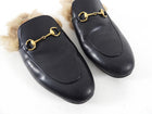 Gucci Black Leather Shearling Princetown Slipper Mules - 39.5 / 8