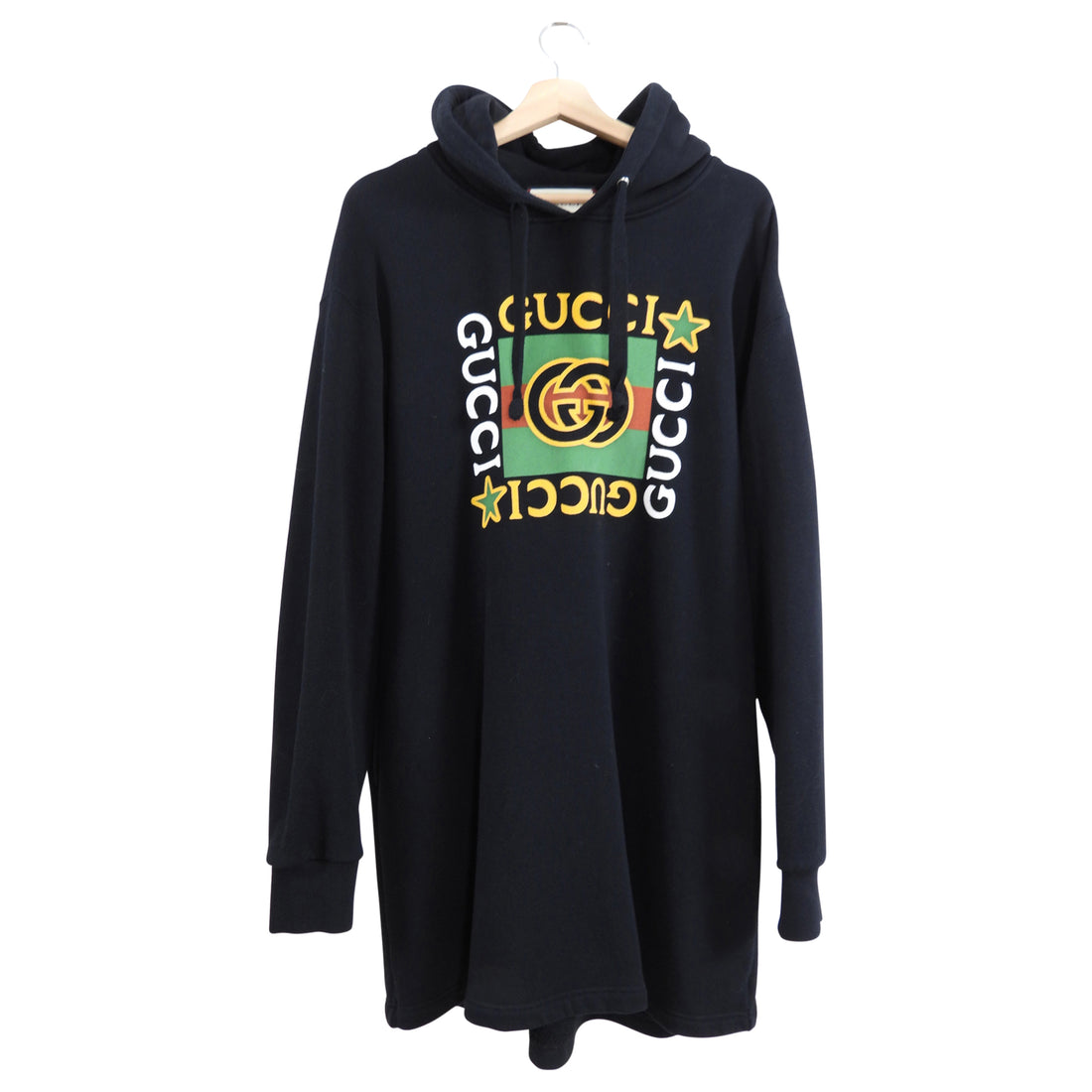 Gucci Black Graphic Logo Hooded Dress