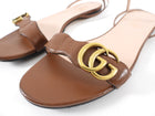 Gucci GG Marmont Brown Leather Flat Sandals - 38.5