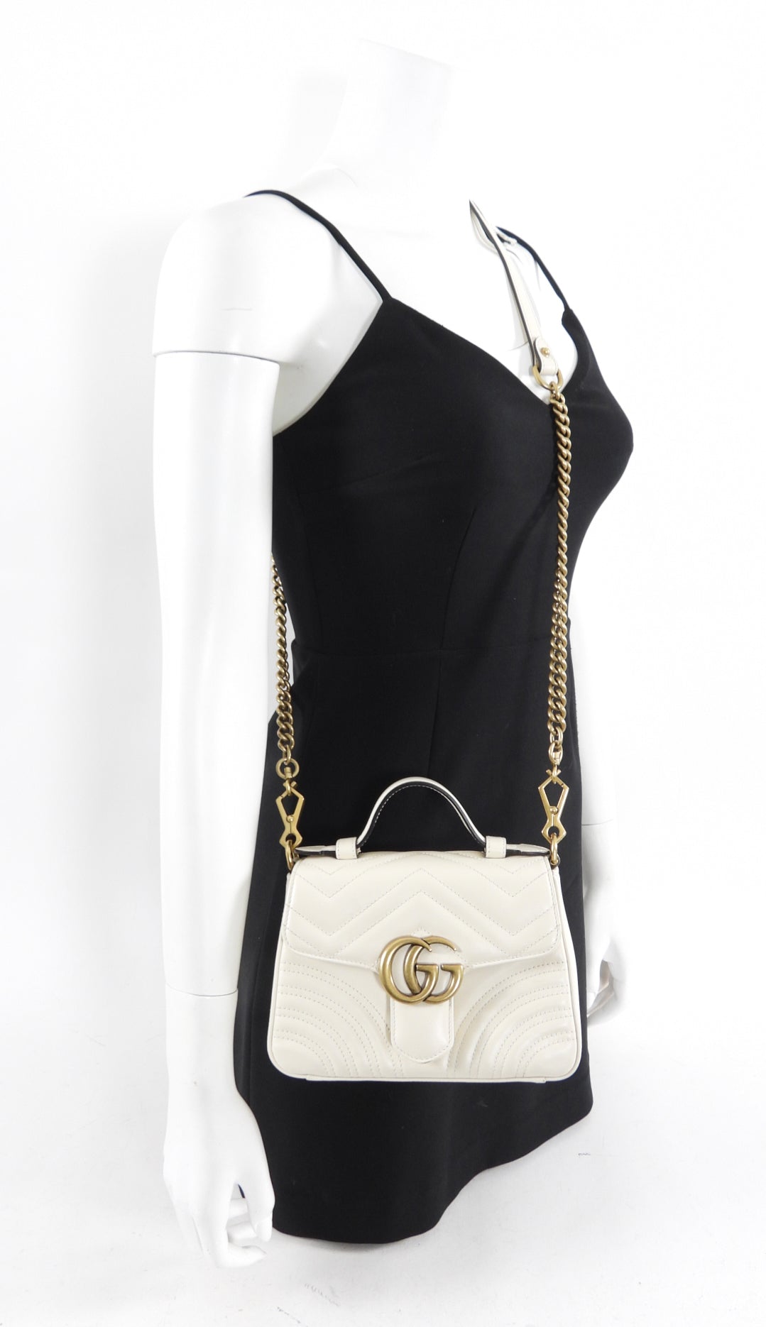 Gucci Marmont Ivory Leather Mini Top Handle Bag