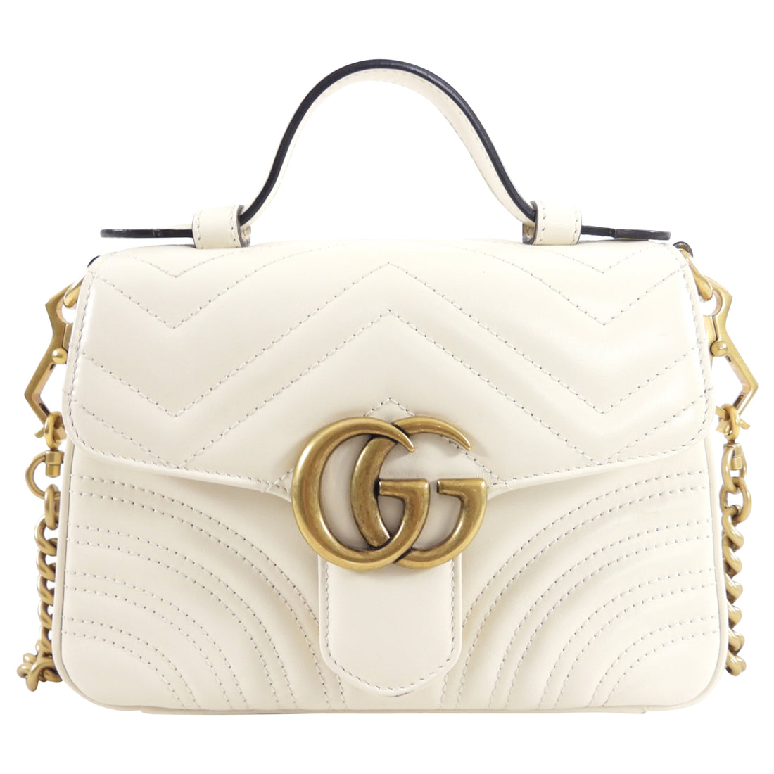 Gucci Marmont Ivory Leather Mini Top Handle Bag