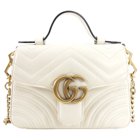 Gucci Marmont Ivory Leather Mini Top Handle Bag