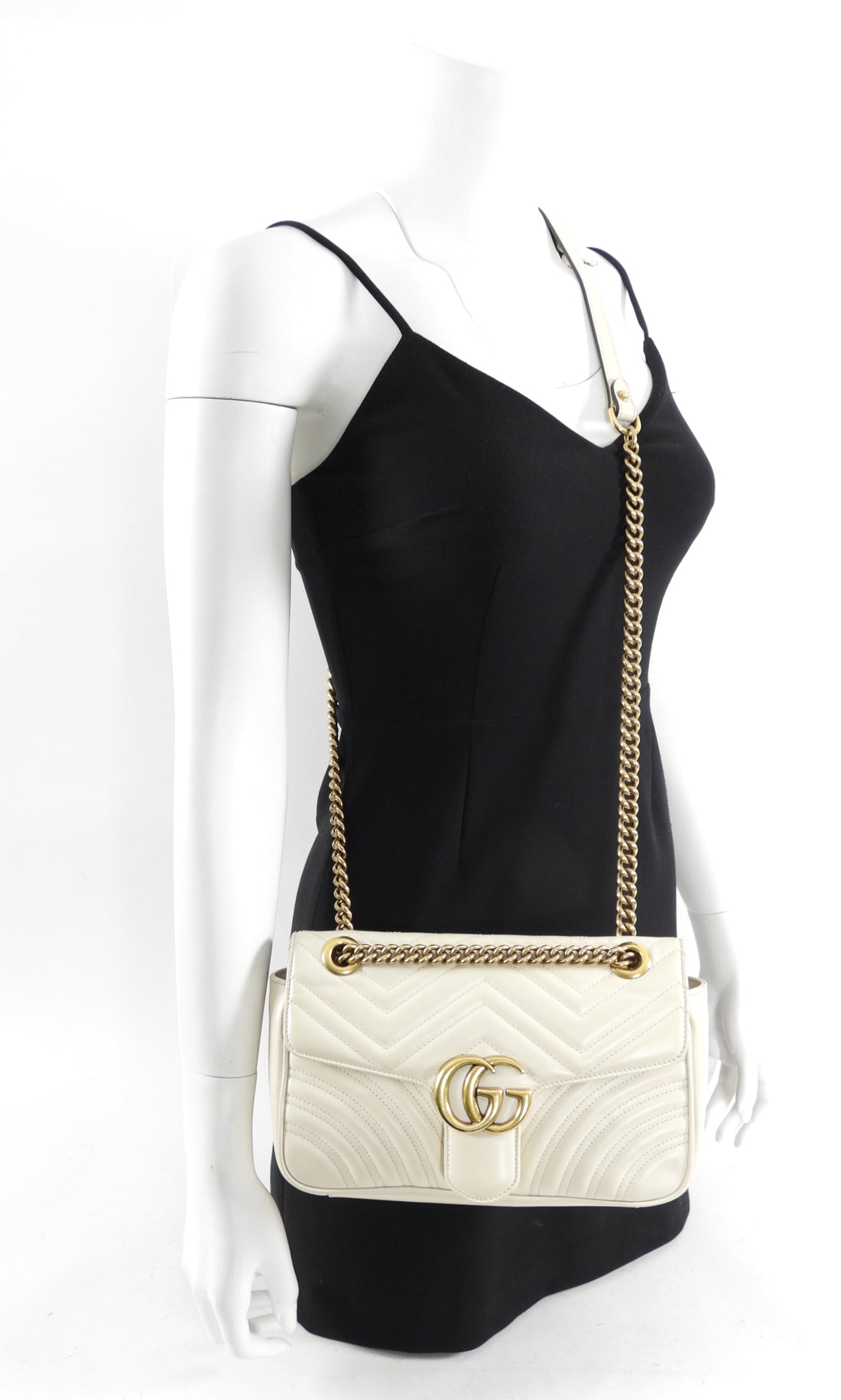 Gucci Ivory Leather Matelasse Marmont Small Flap Bag