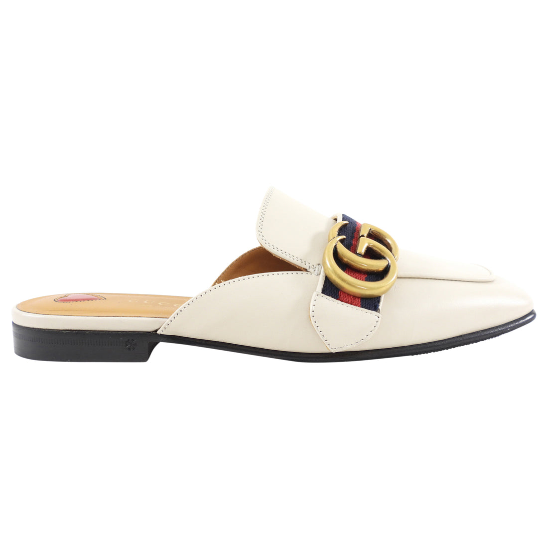 Gucci Marmont Ivory Leather Web Mule Slides - 35