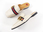 Gucci Marmont Ivory Leather Web Mule Slides - 35