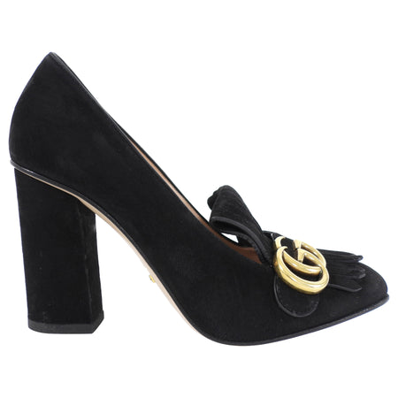 Gucci Marmont Black Suede Block Heel Pumps - 39