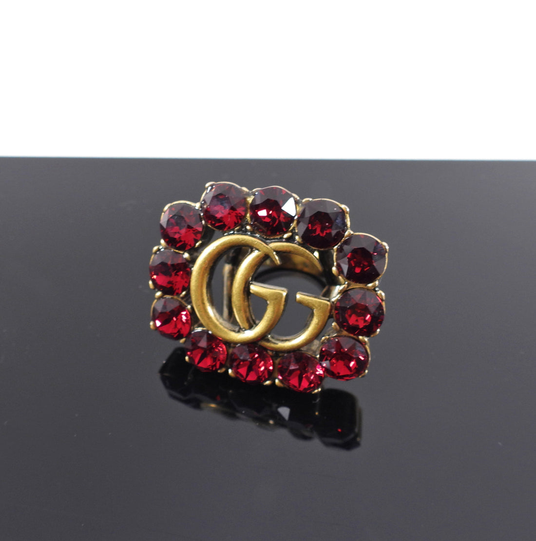 Gucci Fuchsia Crystal GG Marmont Brass Ring - S / 6.5