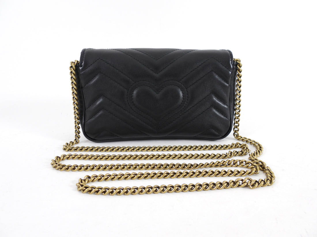 Gucci Black Quilted GG Marmont Mini Chain Shoulder Bag