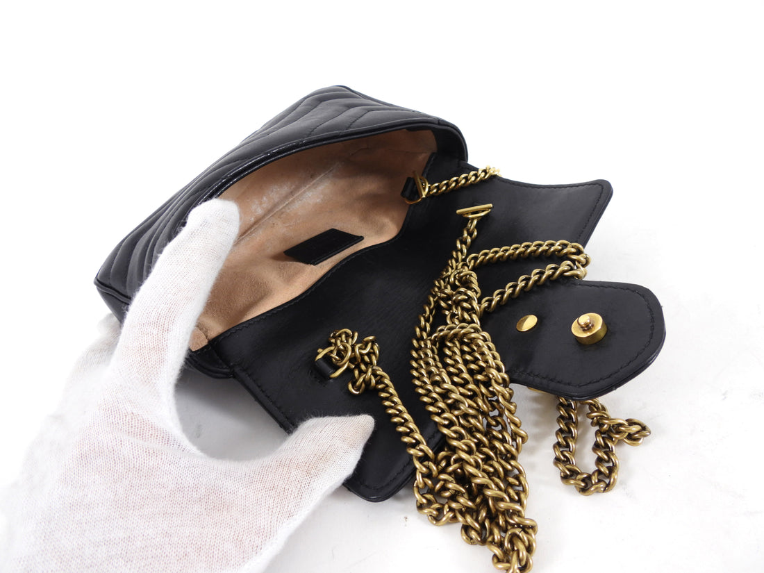 Gucci Black Quilted GG Marmont Mini Chain Shoulder Bag