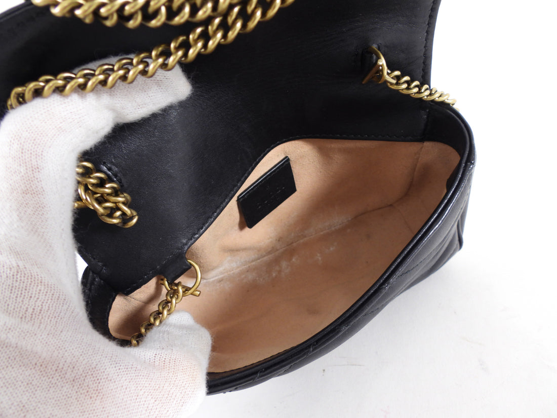 Gucci Black Quilted GG Marmont Mini Chain Shoulder Bag