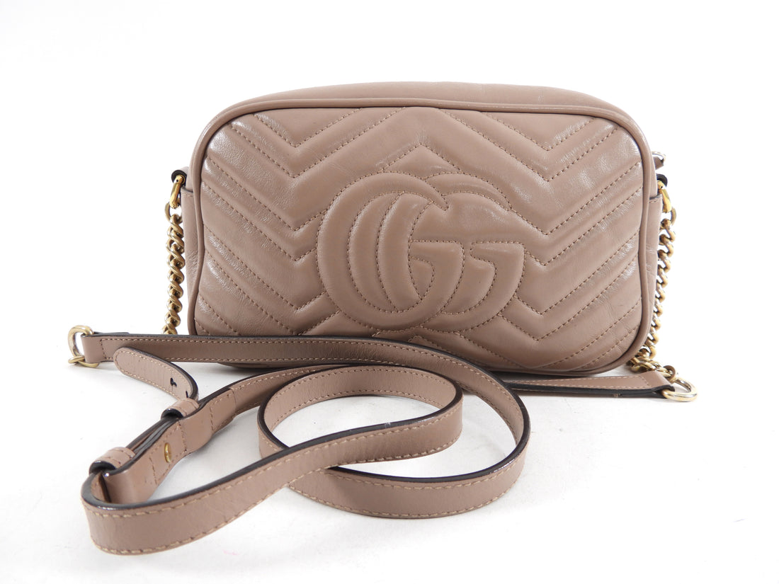 Gucci Marmont Matelasse Taupe Leather Camera Bag