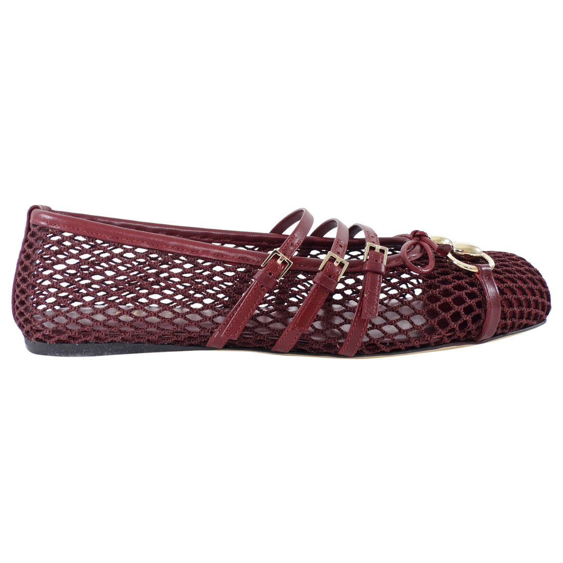 Gucci Ancora Burgundy Red Mesh Horsebit Ballerina Ballet Flats - 36.5