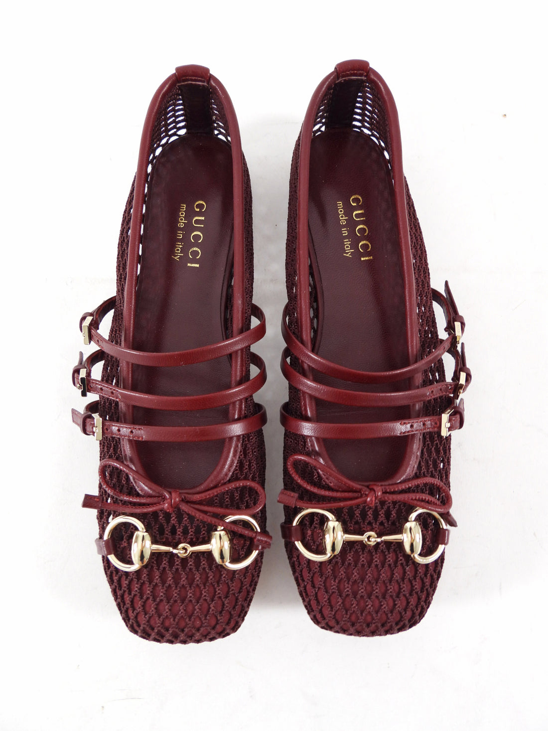 Gucci Ancora Burgundy Red Mesh Horsebit Ballerina Ballet Flats - 36.5
