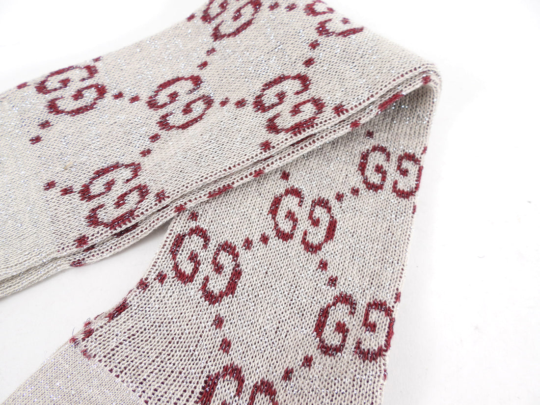 Gucci Silver Burgundy Metallic Lame GG Socks - M (7-9)