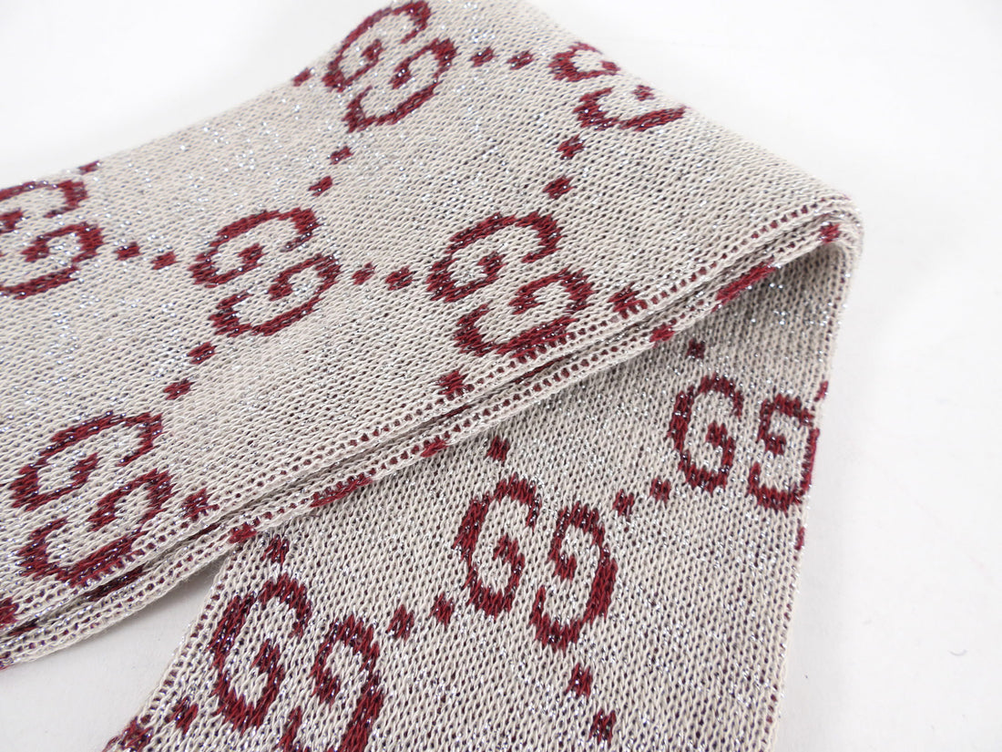 Gucci Silver Burgundy Metallic Lame GG Socks - M (7-9)