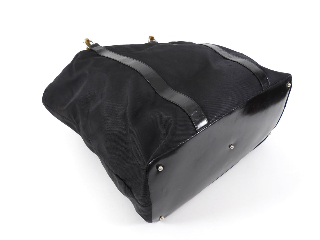 Gucci Large Black Nylon Bamboo Handle Soft Tote