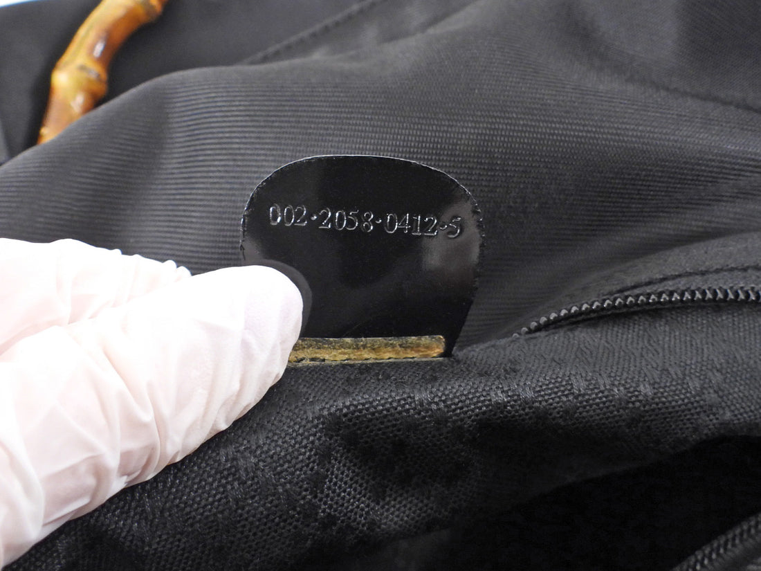 Gucci Large Black Nylon Bamboo Handle Soft Tote