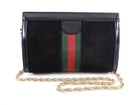 Gucci Black Suede Web Stripe Ophidia Chain Clutch Bag