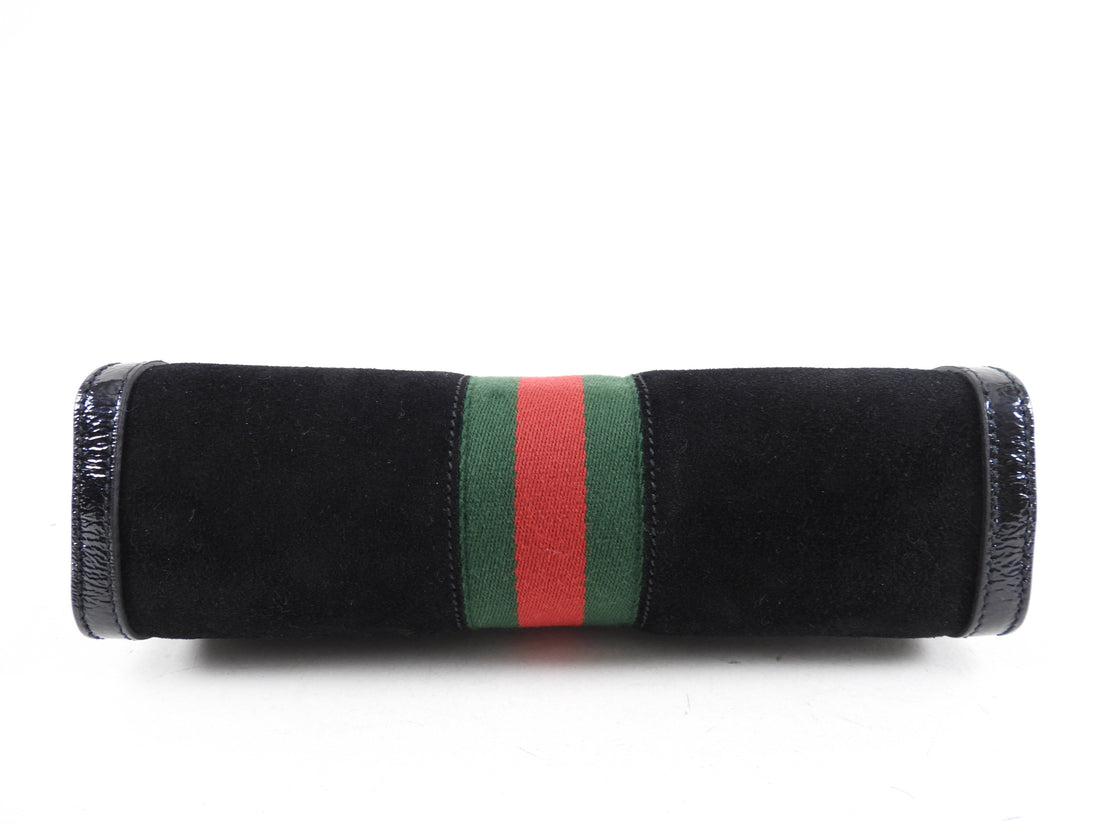 Gucci Black Suede Web Stripe Ophidia Chain Clutch Bag