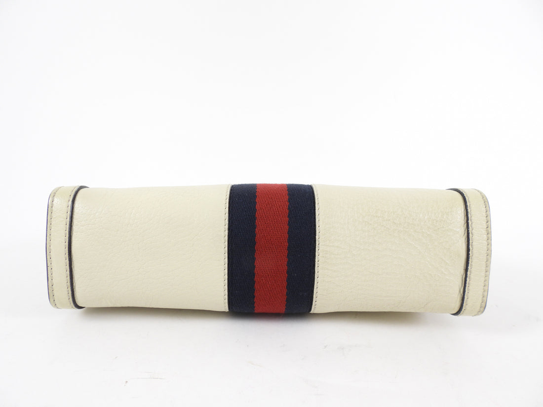 Gucci Ivory Leather Web Stripe GG Ophidia Chain Clutch Bag