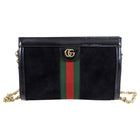 Gucci Black Suede Web Stripe Ophidia Chain Clutch Bag