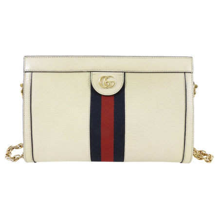 Gucci Ivory Leather Web Stripe GG Ophidia Chain Clutch Bag