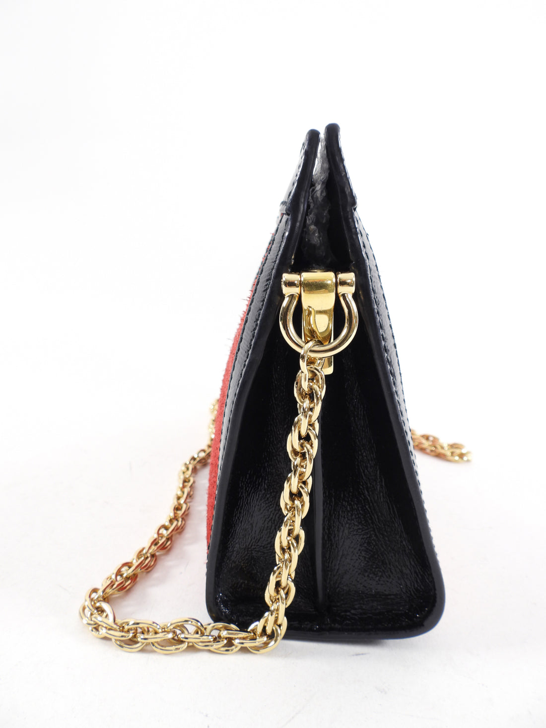 Gucci Red Suede Web Stripe Ophidia Chain Clutch Bag