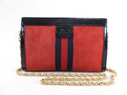 Gucci Red Suede Web Stripe Ophidia Chain Clutch Bag