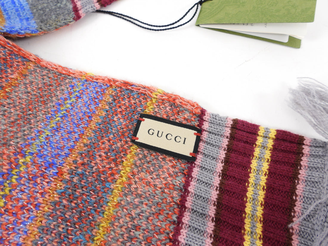 Gucci Orange and Blue Long GG Logo Knit Scarf