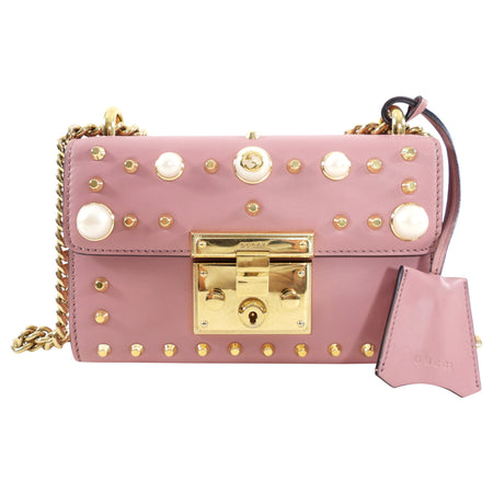 Gucci Small Quartz Pink Pearly Padlock Chain Bag