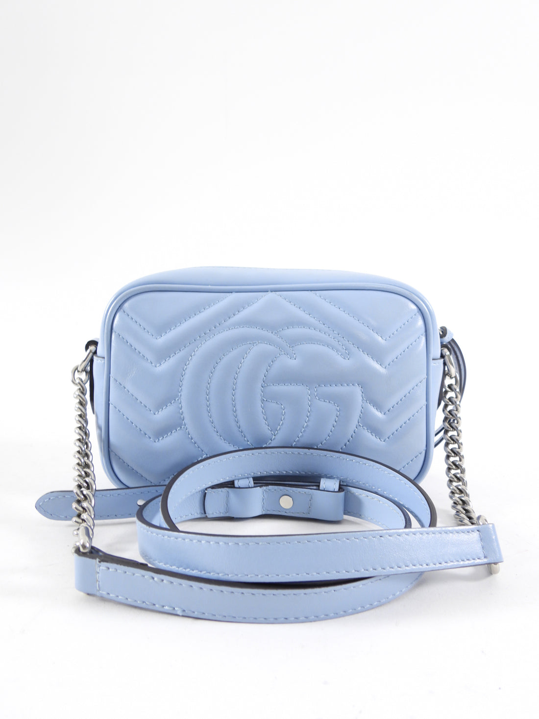Gucci Light Blue Matelasee Marmont Mini Crossbody Camera Bag
