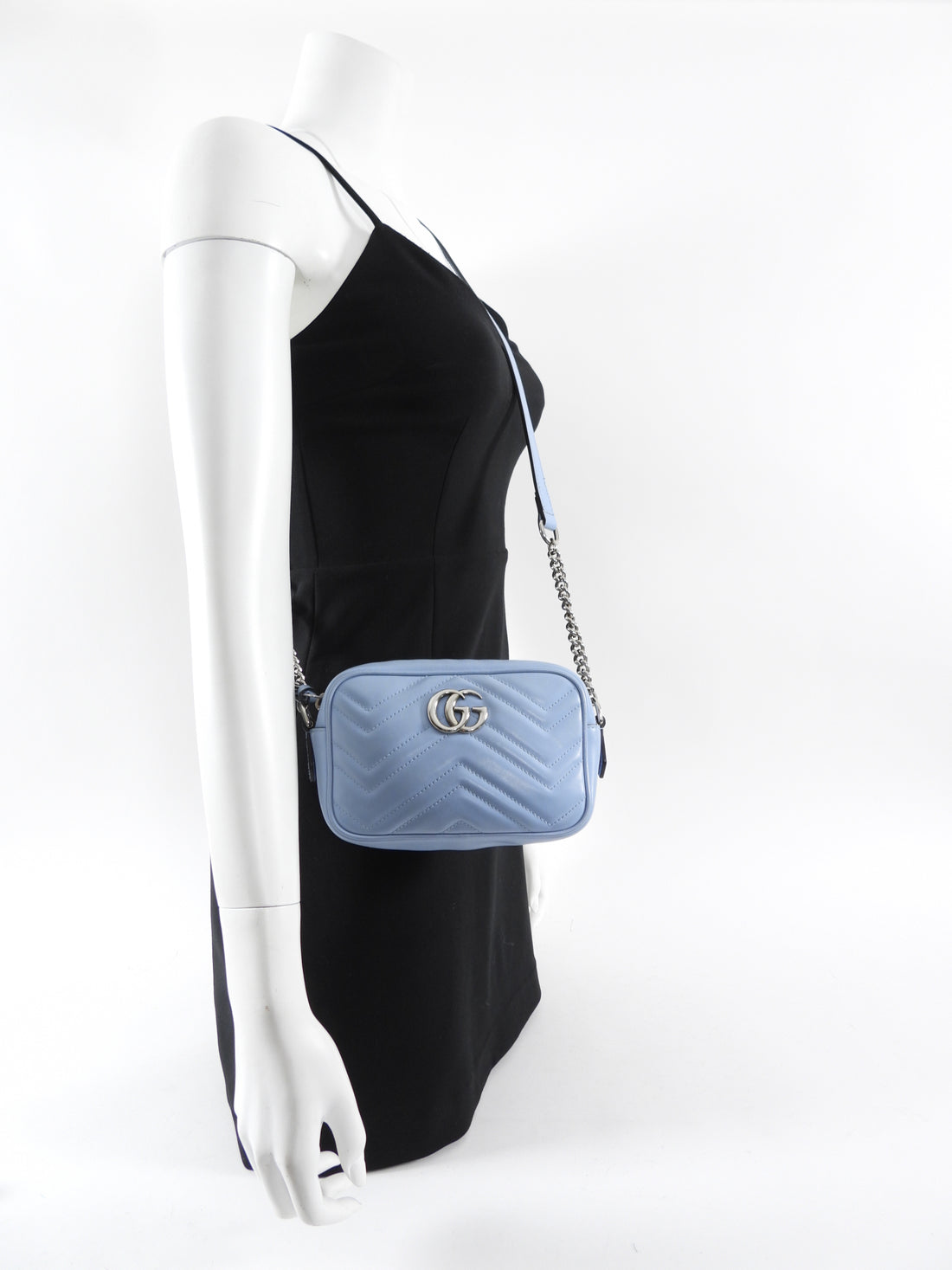 Gucci Light Blue Matelasee Marmont Mini Crossbody Camera Bag