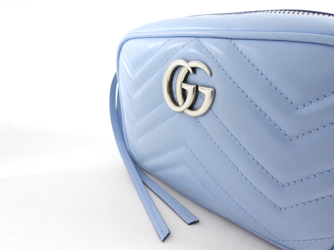 Gucci Light Blue Matelasee Marmont Mini Crossbody Camera Bag
