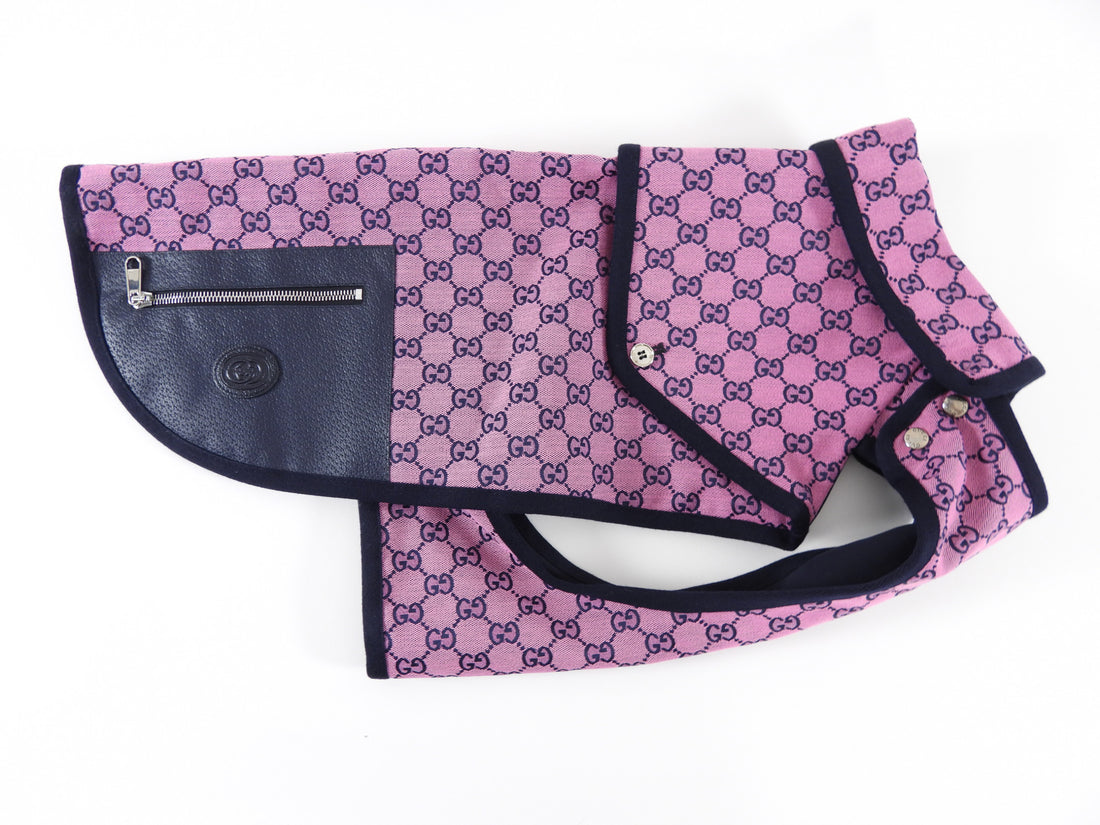 Gucci Pink and Black Monogram Canvas and Leather Dog Trench Coat - L
