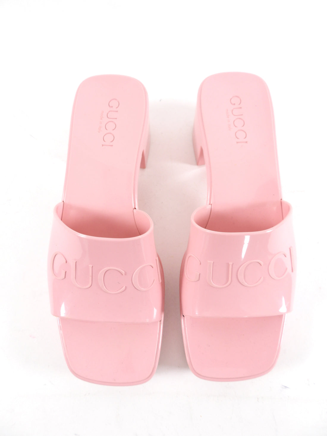 Gucci Light Pink Rubber Block Heel Sandals - 36 / 6.5