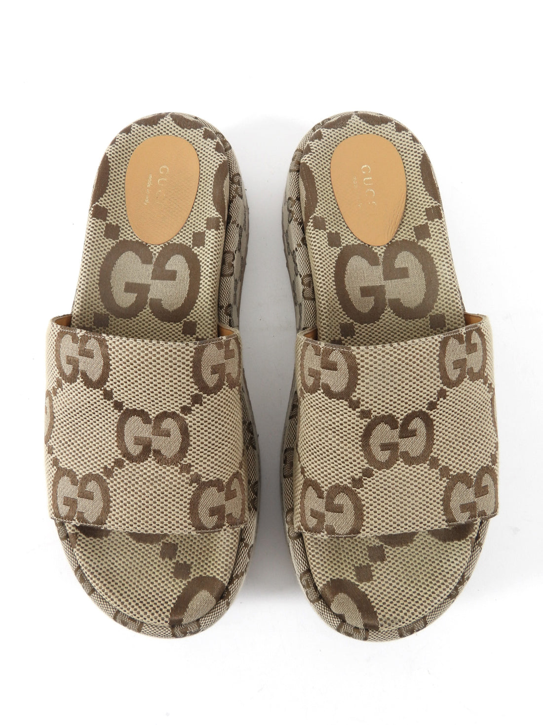 Gucci Brown Monogram Canvas GG Flatform Slide Sandal - 40