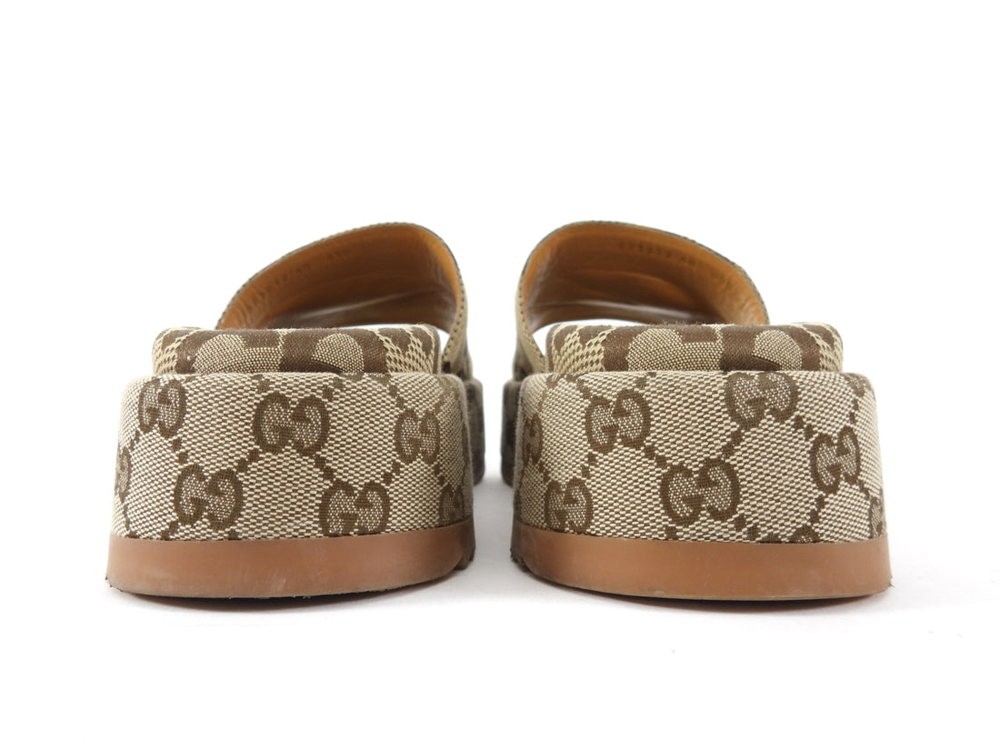 Gucci Brown Monogram Canvas GG Flatform Slide Sandal - 40
