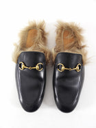 Gucci Black Leather Horsebit Princetown Fur Slippers Slides - 40 / USA 10